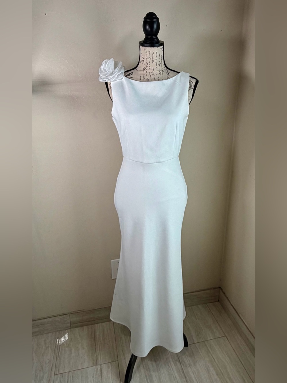 MOTF White Sleeveless Maxi Dress with Rosette Shoulder